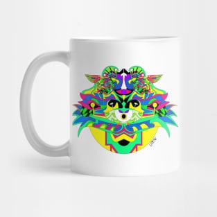 eye in the sky in kaiju sphinx madness ecopop mexican patterns and color wallpaper Mug